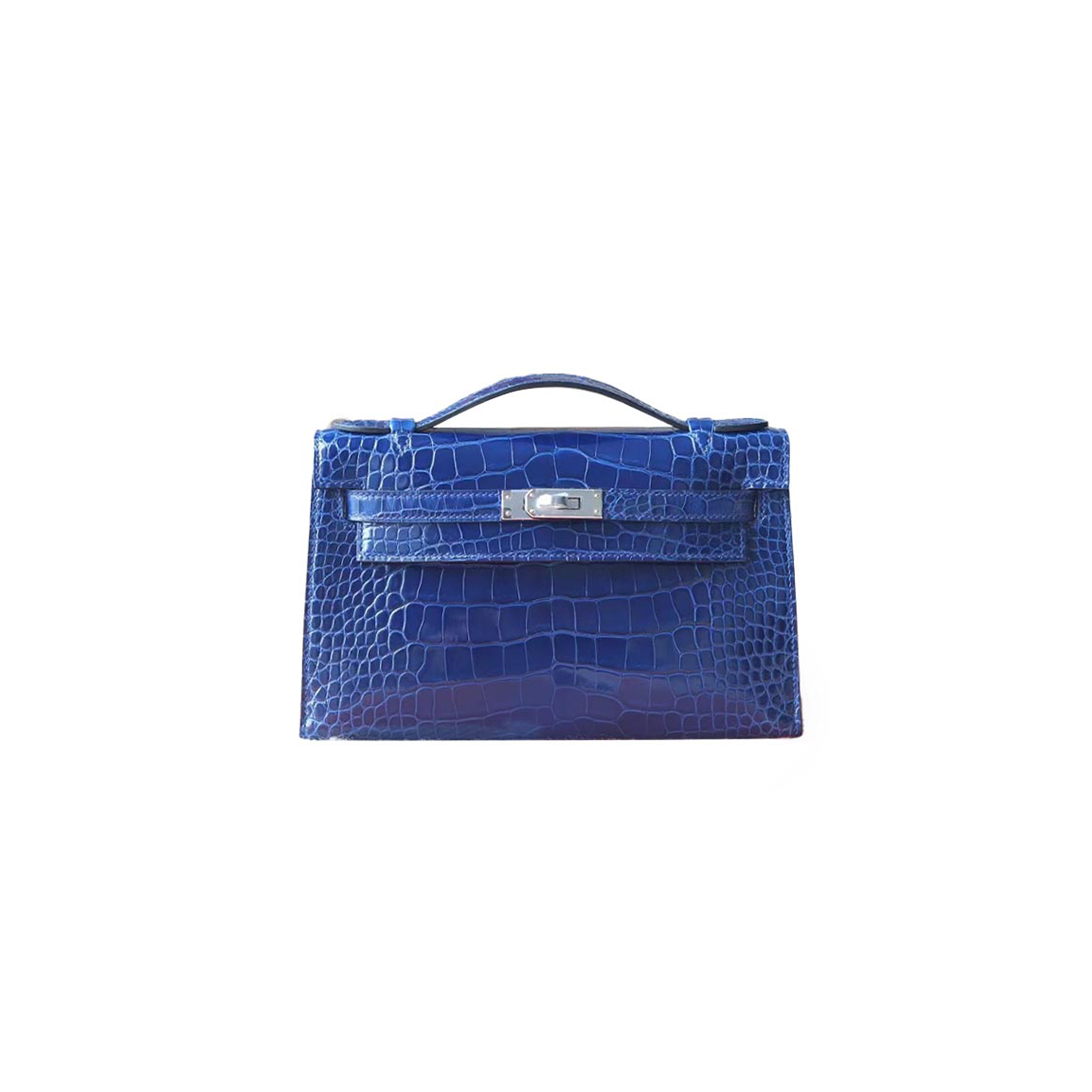 H**mes master mini kelly pochette sapphire blue glossy crocodile leather (22*14*7cm)